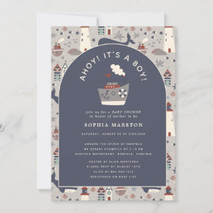 Ahoy Het is een Jongen Blauw Nautical Thema Baby B Kaart
