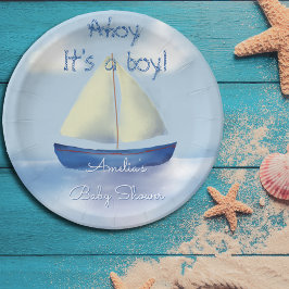 Ahoy, het is een jongen! Blauwe Baby Borrel Papieren Bordje