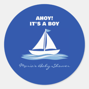 Ahoy het is een jongen! Blauwe nautische boot baby Ronde Sticker