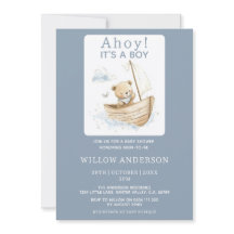 Ahoy het is een jongen Blauwe Teddybeer Zeilboot B