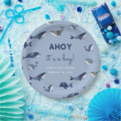 AHOY het is een jongen blauwe vinvis Baby shower Papieren Bordje (Feest)