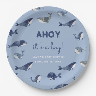 AHOY het is een jongen blauwe vinvis Baby shower Papieren Bordje