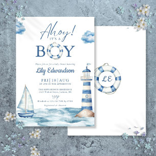 Ahoy Het Is Een Jongen Blauwe Zeevaart Baby Shower Kaart