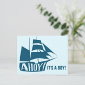 Ahoy, het is een jongen! Blue Nautical Threadtic B Briefkaart (Staand voorkant)
