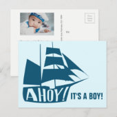 Ahoy, het is een jongen! Blue Nautical Threadtic B Briefkaart (Voorkant / Achterkant)