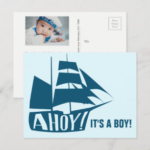 Ahoy, het is een jongen! Blue Nautical Threadtic B Briefkaart
