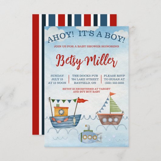 AHOY! Het is een JONGEN! Boten en Onderzeeër Baby  Kaart (Voorkant / Achterkant)