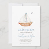 'Ahoy, het is een jongen' Charmant zeilboot Baby s Kaart (Voorkant)