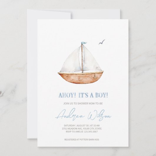 'Ahoy, het is een jongen' Charmant zeilboot Baby s Kaart (Voorkant)