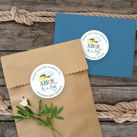 Ahoy Het is een jongen Dank je Baby shower Favor Ronde Sticker