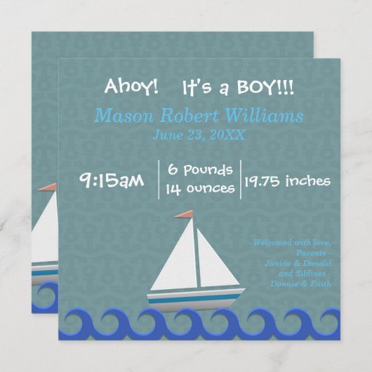 Ahoy, het is een jongen - Geboorteaankondiging Aankondiging (Voorkant / Achterkant)