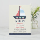 Ahoy Het is een Jongen Koppels Baby shower Uitnodi Kaart (Staand voorkant)