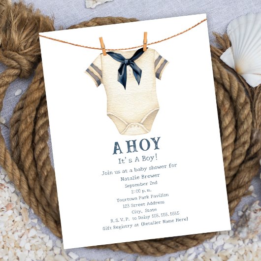 Ahoy het is een jongen  matrozenpak Baby shower Kaart