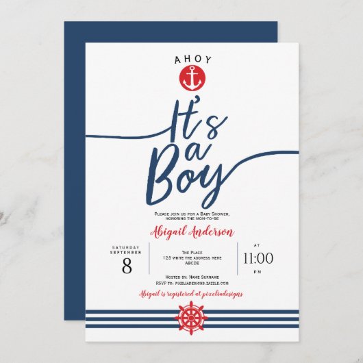 Ahoy, het is een jongen, Nautical, Baby Boy Shower Kaart (Voorkant / Achterkant)