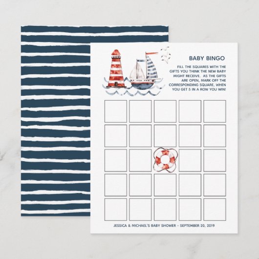 Ahoy Het is een jongen Nautical Baby shower Bingo Kaart (Voorkant / Achterkant)