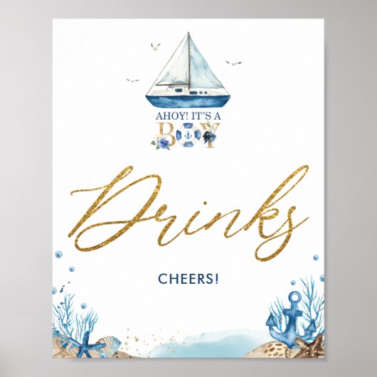 Ahoy Het is een jongen Nautical Baby shower Drinke Poster (Voorkant)