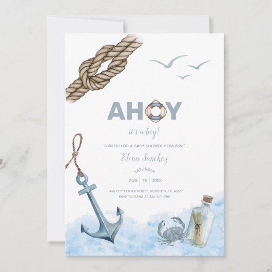 Ahoy. Het is een jongen - Nautical Baby shower Inv Kaart (Voorkant)