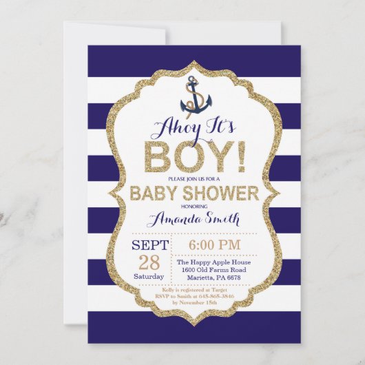 Ahoy, het is een jongen! Nautical Baby shower Invi Kaart (Voorkant)