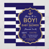Ahoy, het is een jongen! Nautical Baby shower Invi Kaart (Voorkant / Achterkant)