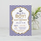Ahoy, het is een jongen! Nautical Baby shower Invi Kaart (Staand voorkant)
