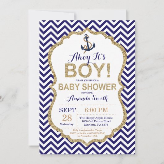 Ahoy, het is een jongen! Nautical Baby shower Invi Kaart (Voorkant)