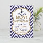 Ahoy, het is een jongen! Nautical Baby shower Invi Kaart (Staand voorkant)