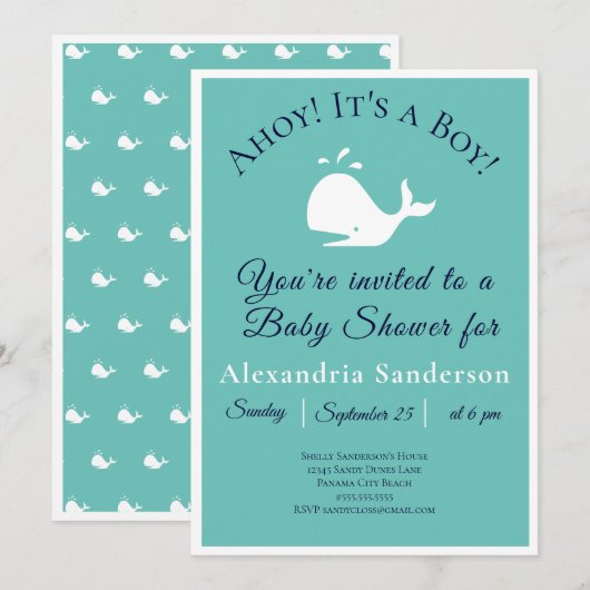 Ahoy, het is een jongen! Nautical Baby shower Invi Kaart (Voorkant / Achterkant)