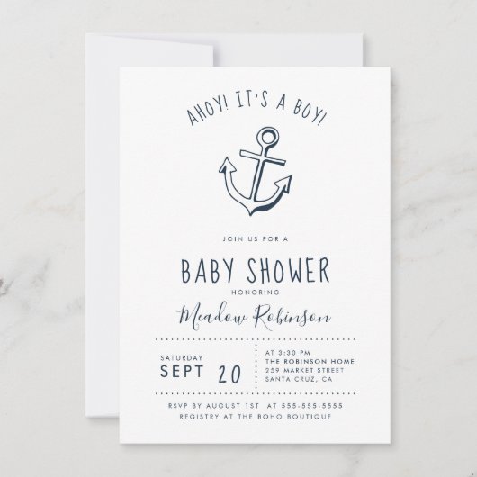 Ahoy. Het is een jongen! Nautical Baby shower Invi Kaart (Voorkant)