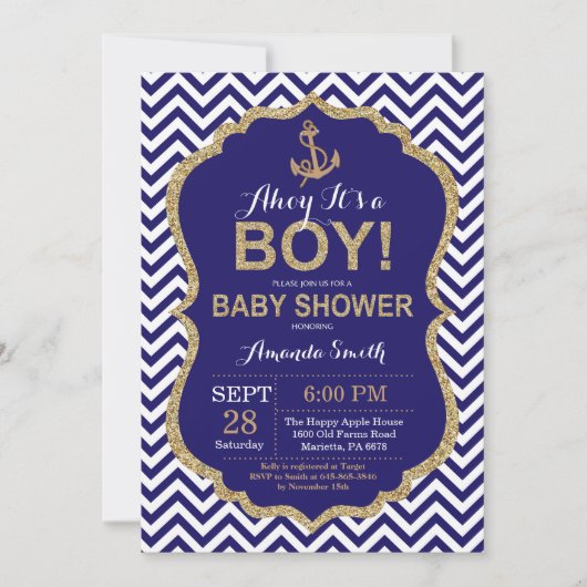 Ahoy, het is een jongen! Nautical Baby shower Invi Kaart (Voorkant)