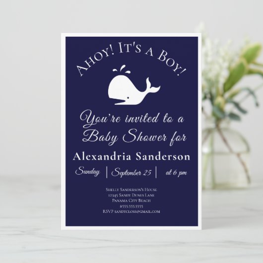 Ahoy, het is een jongen! Nautical Baby shower Invi Kaart (Staand voorkant)