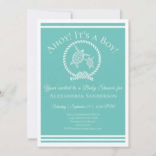 Ahoy, het is een jongen! Nautical Baby shower Invi Kaart (Voorkant)