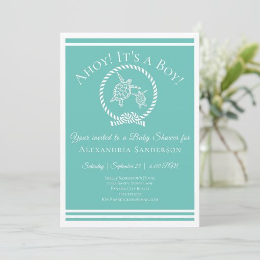 Ahoy, het is een jongen! Nautical Baby shower Invi Kaart (Staand voorkant)