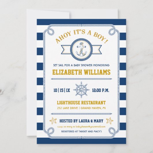 Ahoy Het is een jongen! Nautical Baby shower Invit Kaart (Voorkant)