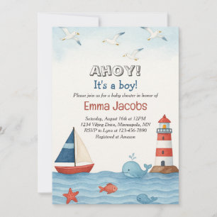 Ahoy Het is een Jongen Nautical Baby shower Invita Kaart