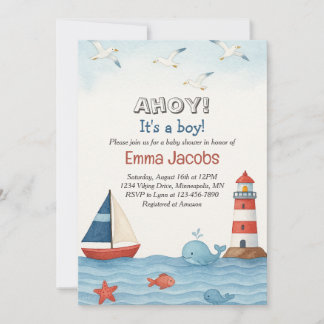 Ahoy Het is een Jongen Nautical Baby shower Invita Kaart
