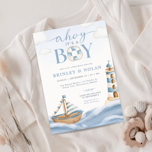 Ahoy Het is een Jongen Nautical Baby shower Invita Kaart