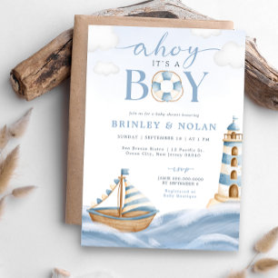 Ahoy Het is een Jongen Nautical Baby shower Invita Kaart