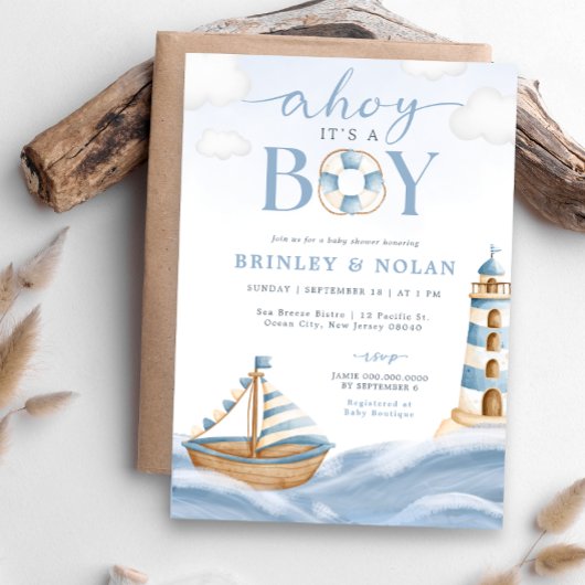 Ahoy Het is een Jongen Nautical Baby shower Invita Kaart