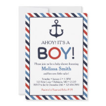 Ahoy Het is een Jongen Nautical Baby shower Invita