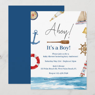 Ahoy Het is een Jongen Nautical Baby shower Invita Kaart