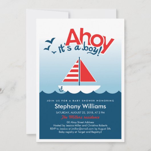 Ahoy het is een Jongen Nautical Baby shower Invite Kaart (Voorkant)