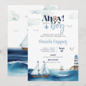 Ahoy. Het is een Jongen Nautical Baby shower Uitno Kaart (Voorkant / Achterkant)