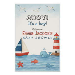 Ahoy Het is een Jongen Nautical Baby shower Welcom Perfect Poster