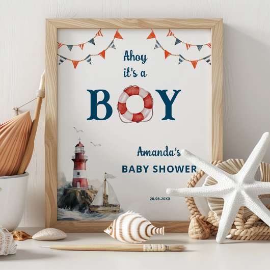 Ahoy Het is een Jongen Nautical Baby shower Welcom Poster