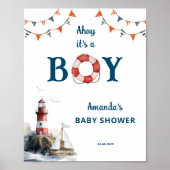 Ahoy Het is een Jongen Nautical Baby shower Welcom Poster (Voorkant)