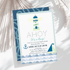 Ahoy Het is een jongen Nautical Blue Baby shower Kaart