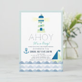 Ahoy Het is een jongen Nautical Blue Baby shower Kaart (Staand voorkant)