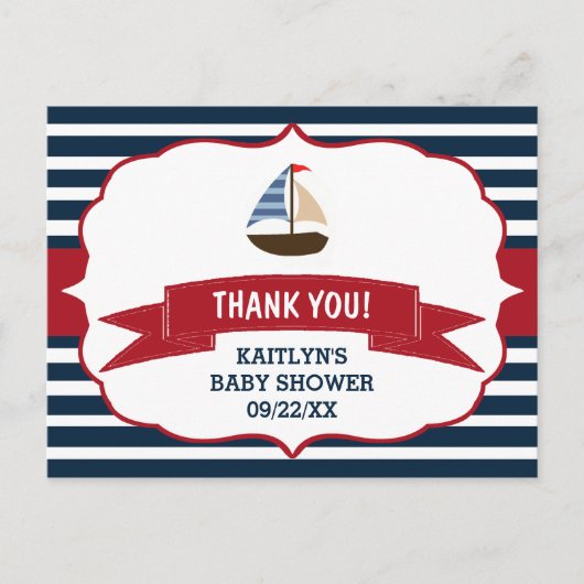 Ahoy, het is een jongen! Nautical Boat Baby Dank u Briefkaart (Voorkant)