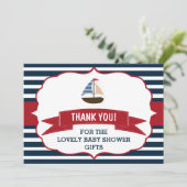 Ahoy, het is een jongen! Nautical Boat Baby shower Bedankkaart (Staand voorkant)