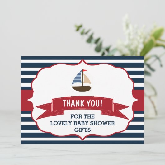 Ahoy, het is een jongen! Nautical Boat Baby shower Bedankkaart (Staand voorkant)